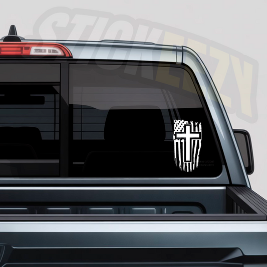 Cross with American Flag Vinyl Decal – Patriotic Car Window Sticker | Christian Faith USA Flag Decal for Truck, SUV, Laptop