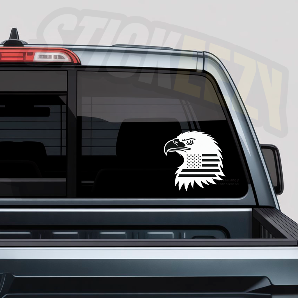 Bald Eagle Head with American Flag Decal – Patriotic Vinyl Car Sticker