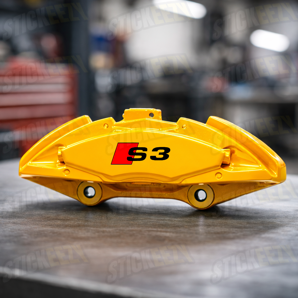 Audi S3 brake caliper decals made from premium Oracal 751 vinyl for Audi vehicles, precision-cut automotive stickers for custom caliper styling