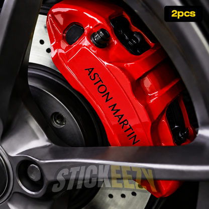 Aston Martin lettering decals for refinished brake calipers and custom luxury performance wheel setups