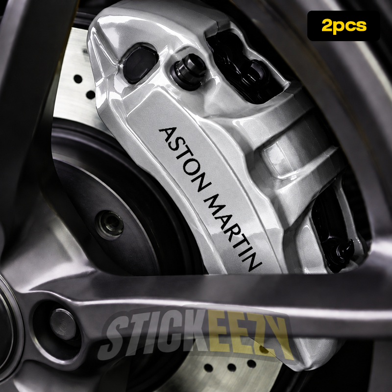 Aston Martin lettering decals for refinished brake calipers and custom luxury performance wheel setups