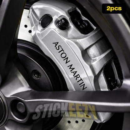 Aston Martin lettering decals for refinished brake calipers and custom luxury performance wheel setups