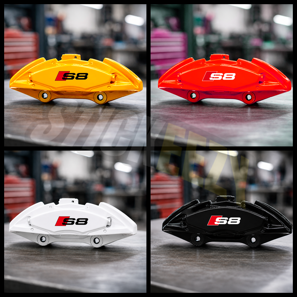 Audi S8 brake caliper lettering decals shown as a precision-cut vinyl set for performance sedan customization