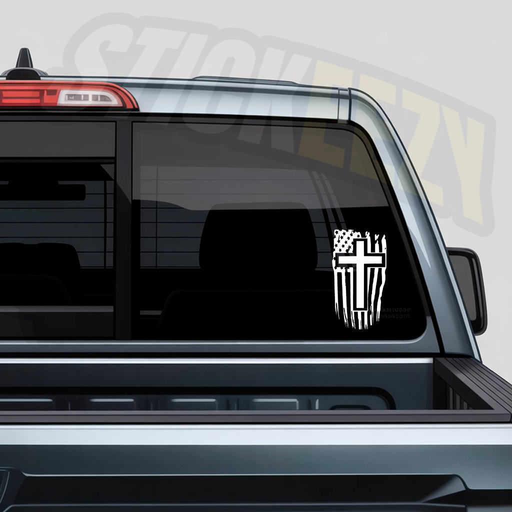 Cross with American Flag Vinyl Decal – Patriotic Car Window Sticker | Christian Faith USA Flag Decal for Truck, SUV, Laptop