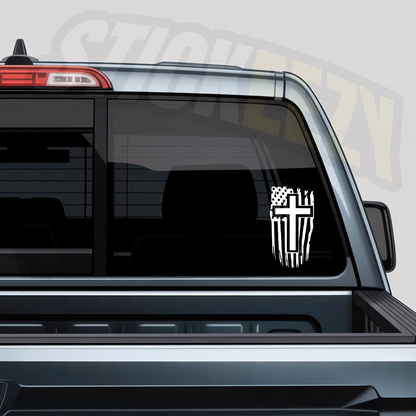 Cross with American Flag Vinyl Decal – Patriotic Car Window Sticker | Christian Faith USA Flag Decal for Truck, SUV, Laptop