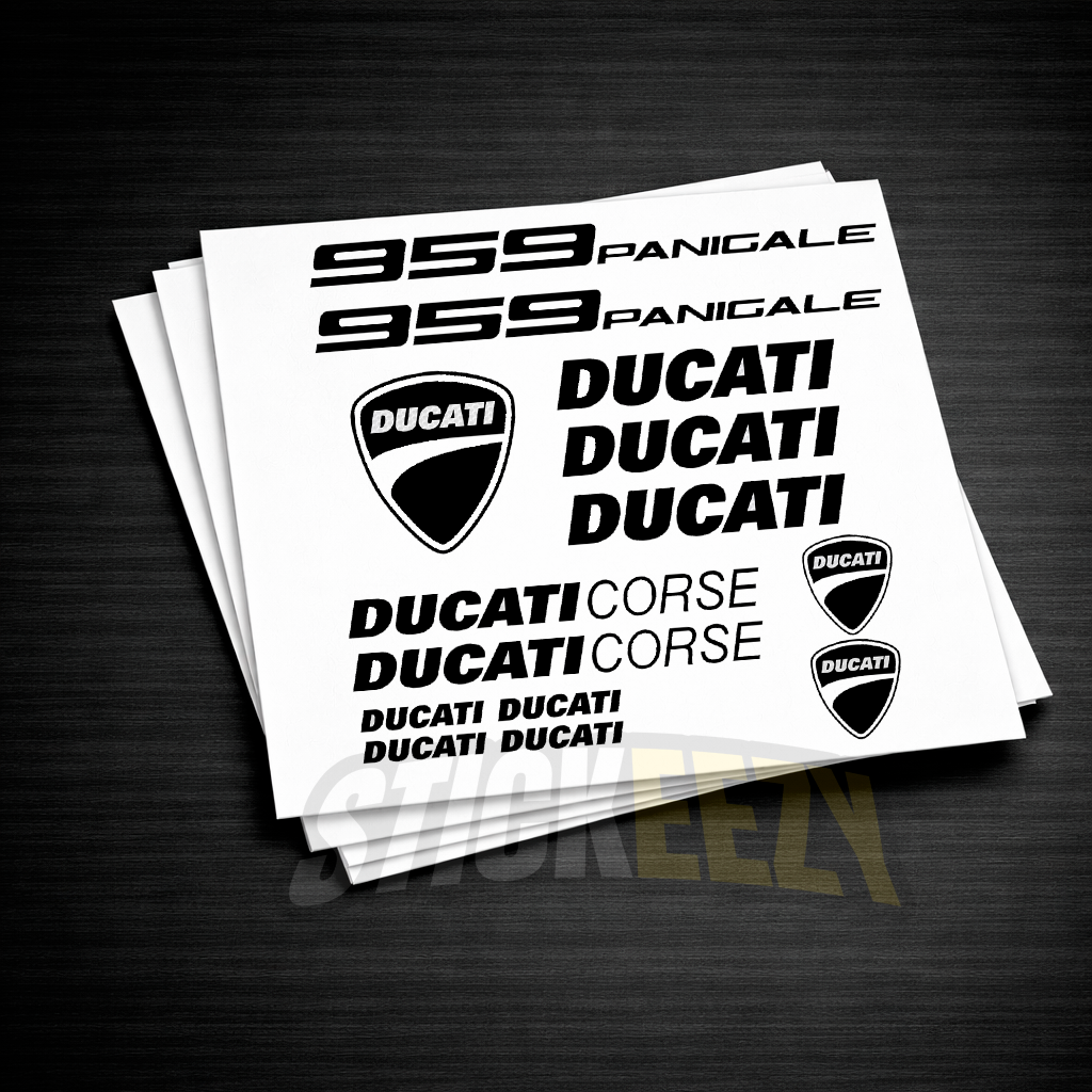 Ducati Corse 959 motorcycle decals made from premium Oracal 751 vinyl, precision-cut graphics for fairings and bodywork