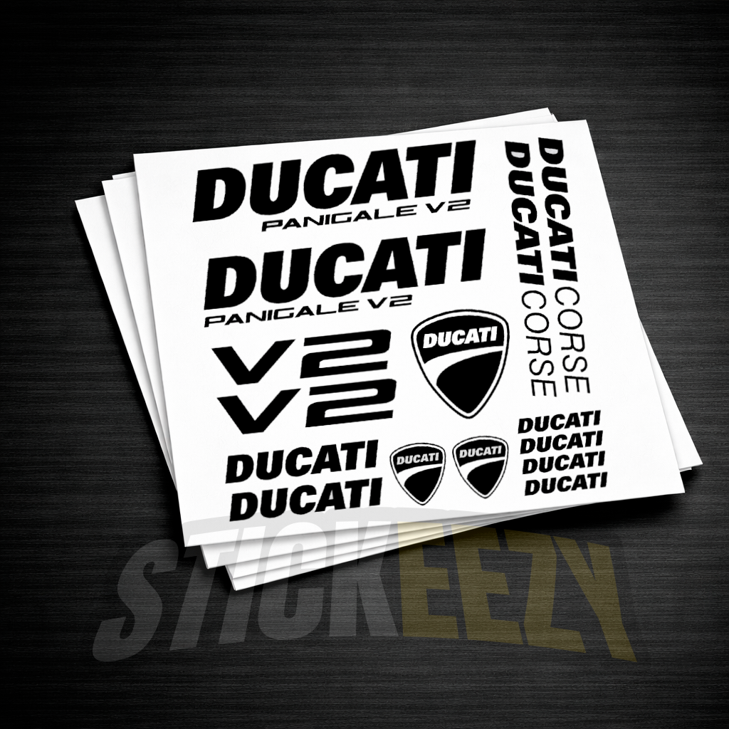 Ducati Panigale V2 motorcycle decals made from premium Oracal 751 vinyl, precision-cut graphics for fairings and bodywork