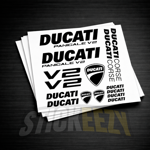Ducati Panigale V2 motorcycle decals made from premium Oracal 751 vinyl, precision-cut graphics for fairings and bodywork