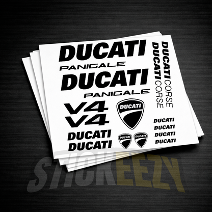 Ducati Panigale V4 motorcycle decals made from premium Oracal 751 vinyl, precision-cut graphics for fairings and bodywork