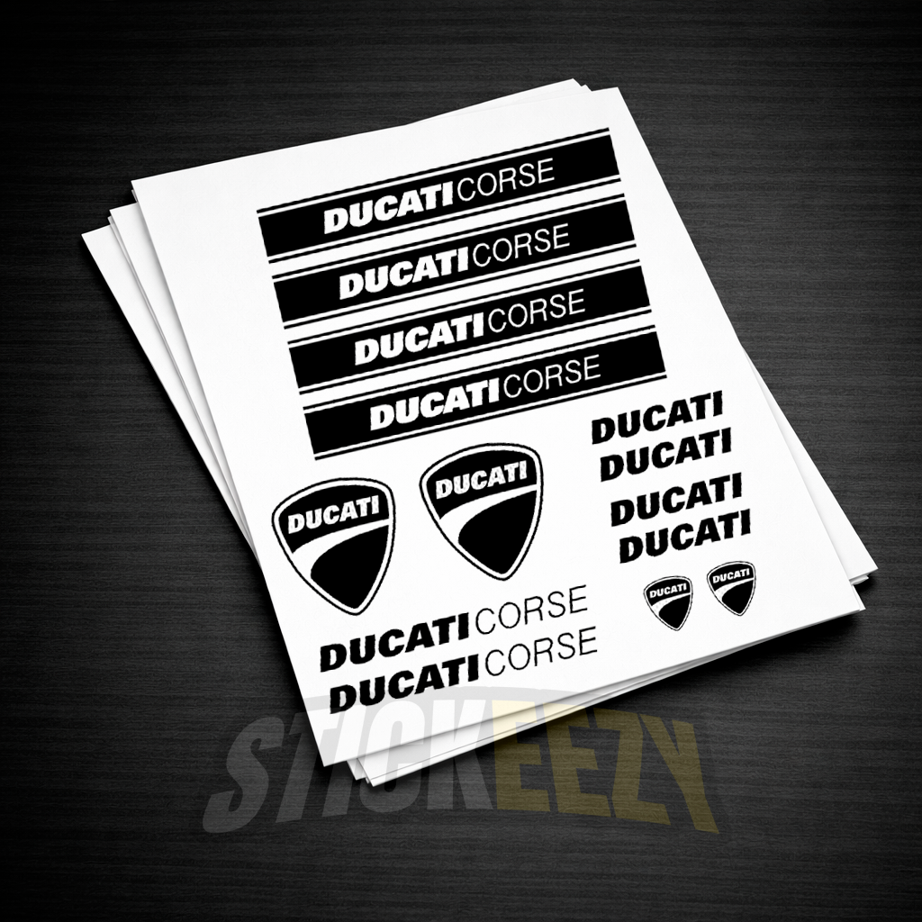 Ducati Corse motorcycle decals made from premium Oracal 751 vinyl, precision-cut graphics for fairings and bodywork