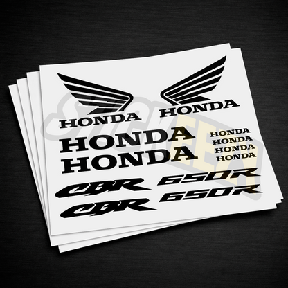 Honda CBR 650R motorcycle decals made from premium Oracal 751 vinyl, precision-cut graphics for fairings and bodywork