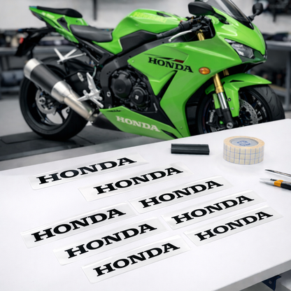 vinyl lettering decals sticker kit fits Honda motorcycles bold logo style motorcycle stickers close up
