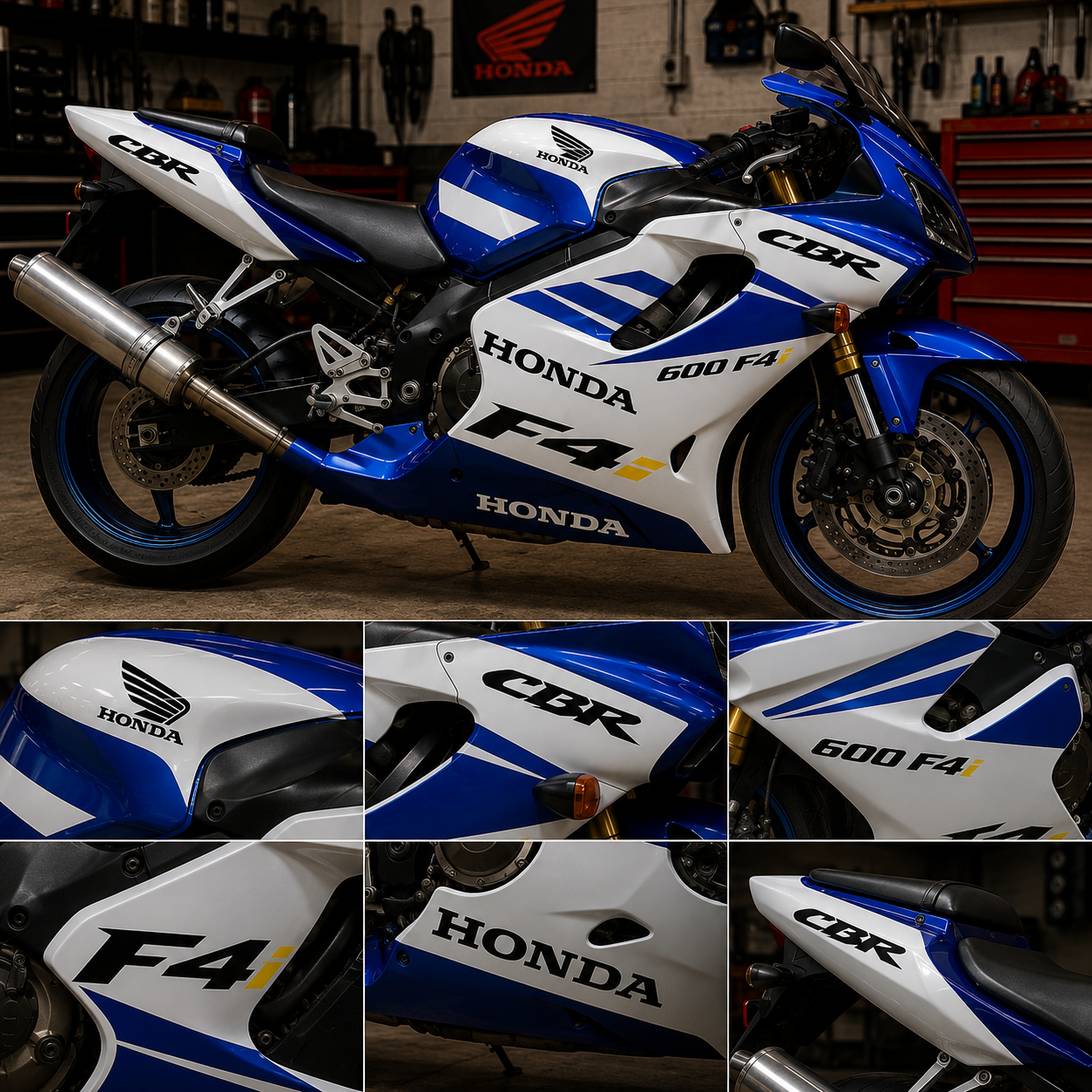 Honda CBR 600F4i motorcycle decal kit with OEM-style graphics for fairings and body panels