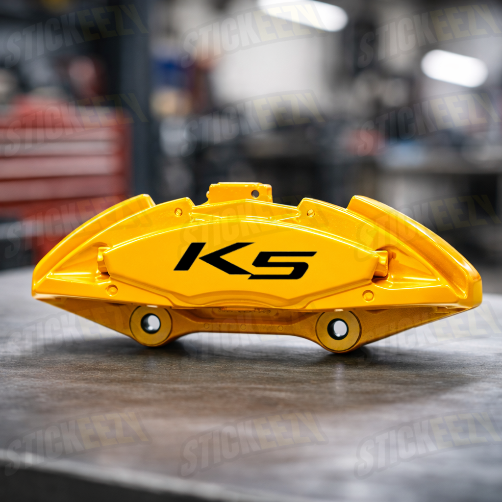 KIA K5 brake caliper decals made from premium Oracal 751 vinyl, precision-cut automotive stickers for custom caliper styling