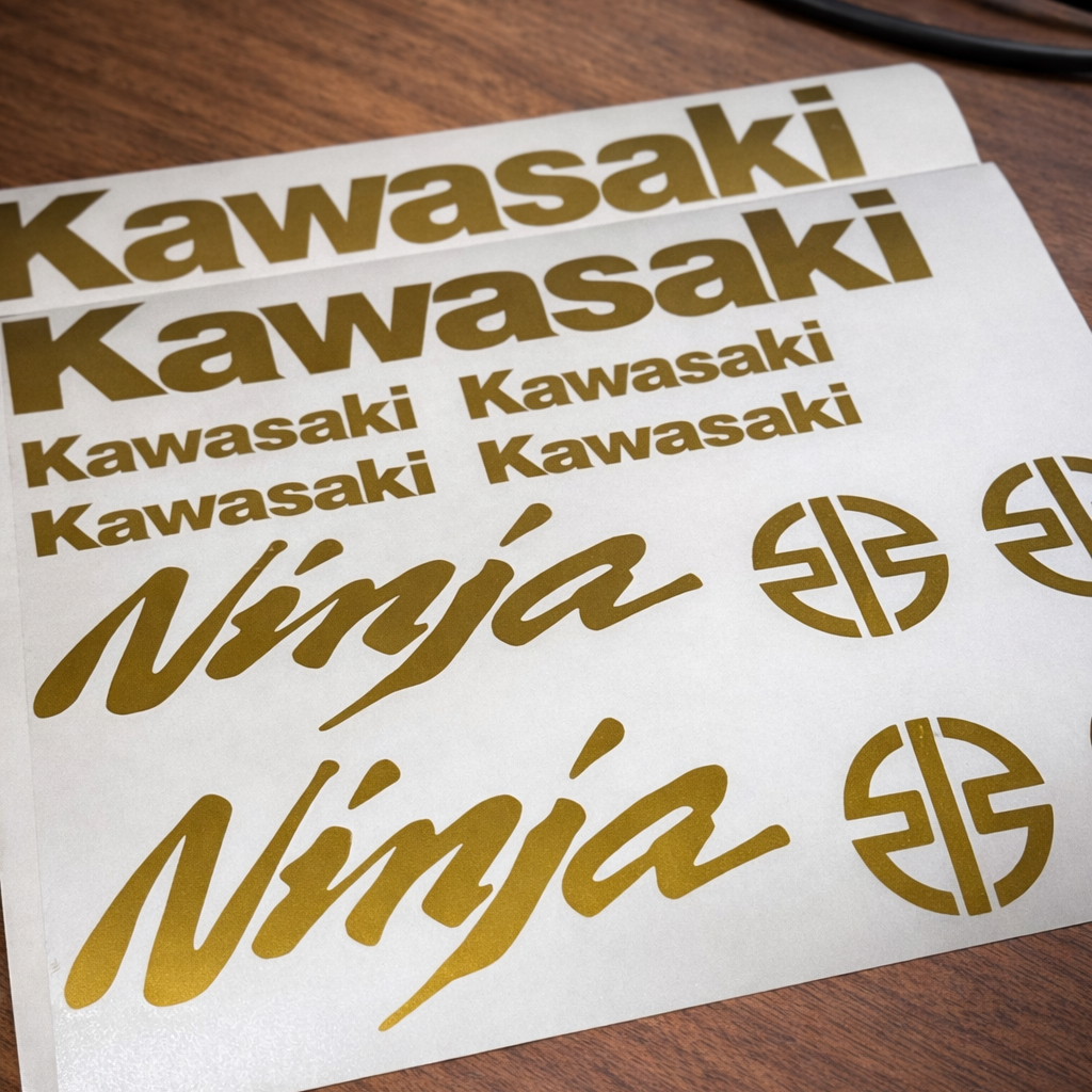 motorcycle decals vinyl sticker kit fits Kawasaki bike performance style stickers close up