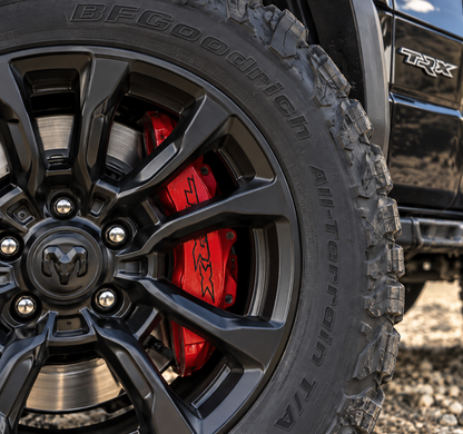 dodge ram truck trx wheel offroad tire and wheel with red brake caliper and TRX caliper sticker decal