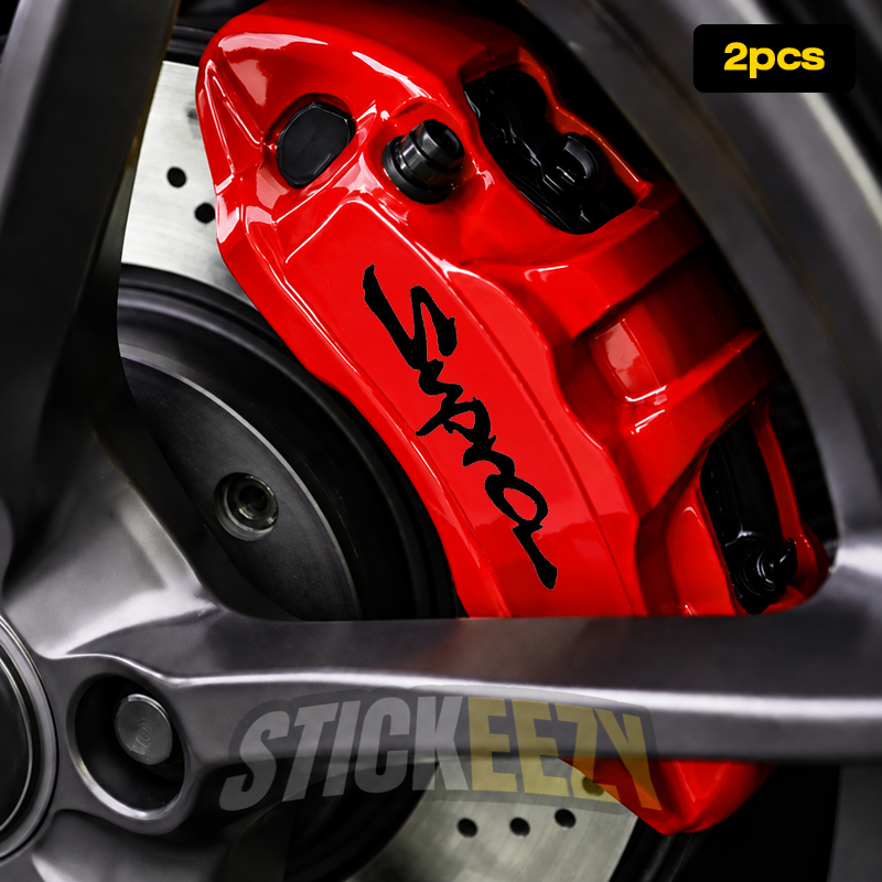 Toyota Supra script vinyl decals for custom painted brake calipers and performance wheel styling