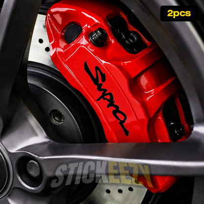 Toyota Supra script vinyl decals for custom painted brake calipers and performance wheel styling