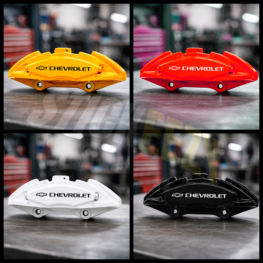 Chevrolet logo vinyl brake caliper decals for custom-painted brakes on Chevy cars, trucks, and SUVs