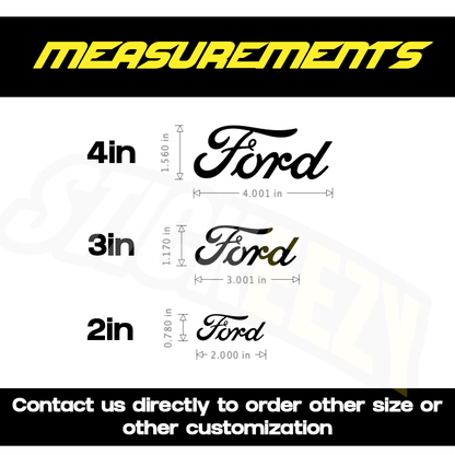Measurement chart for Ford logos in different sizes 