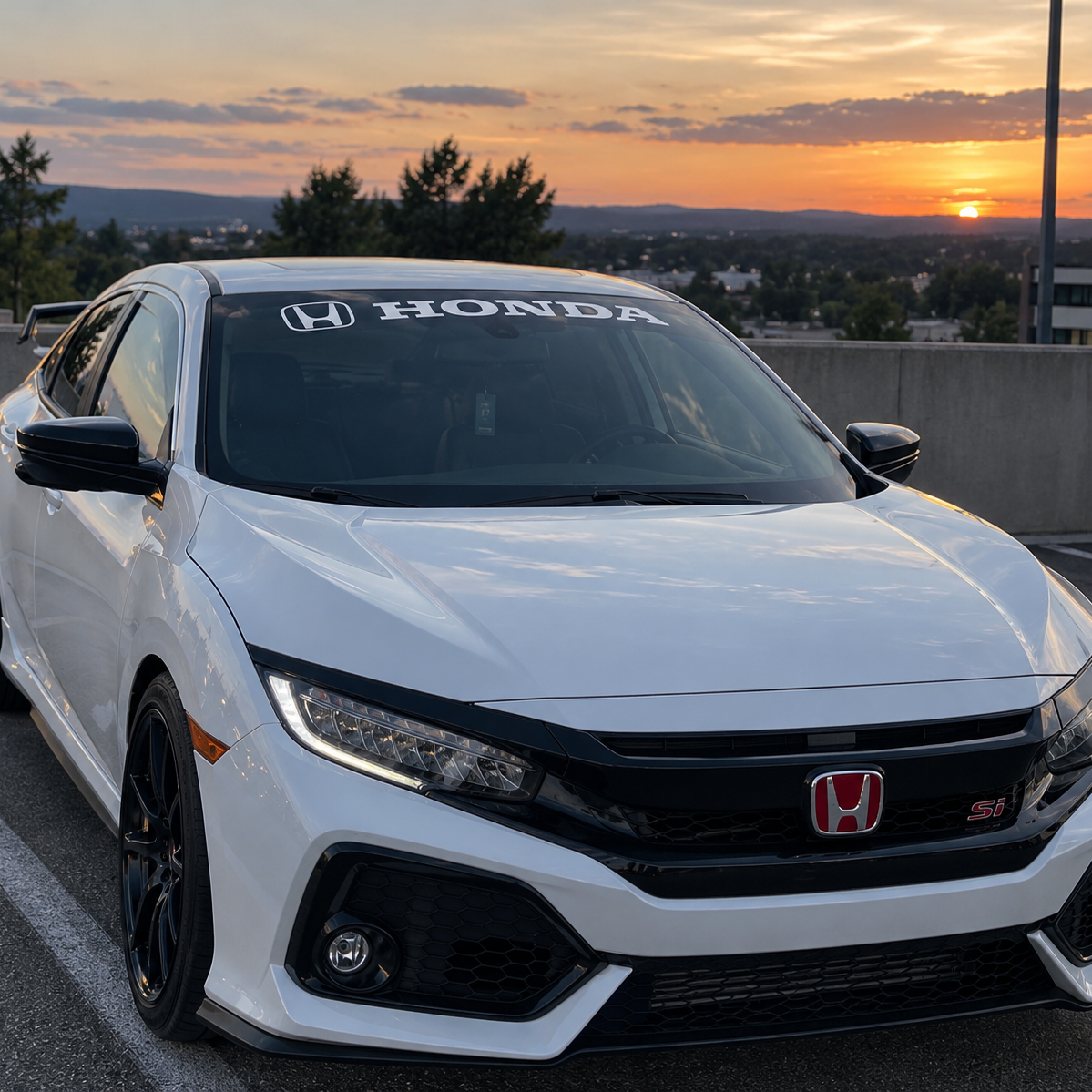 Honda windshield banner vinyl decal installed across the upper windshield for clean custom exterior styling