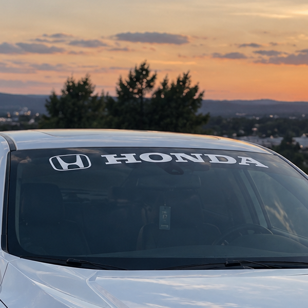Honda windshield banner vinyl decal installed across the upper windshield for clean custom exterior styling