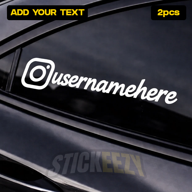 Custom Instagram username vinyl decal with Instagram icon and personalized social media handle lettering for cars and windows