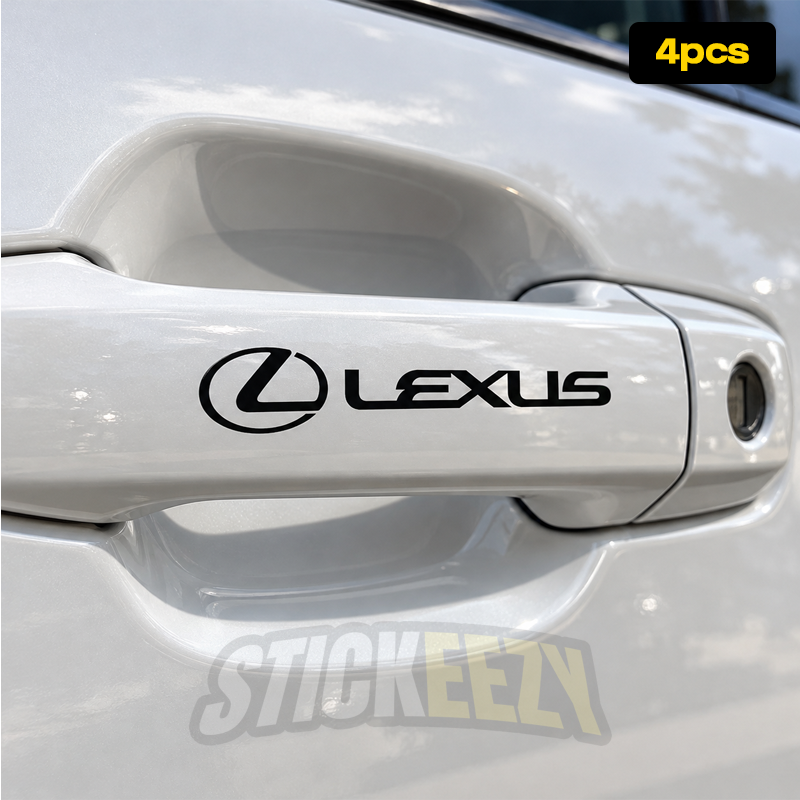Lexus logo vinyl decal on a car door handle with clean precision-cut edges and no background