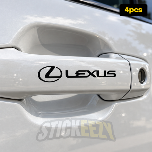 Lexus logo vinyl decal on a car door handle with clean precision-cut edges and no background