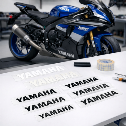 Vinyl lettering decals sticker kit fits Yamaha motorcycles bold logo style motorcycle stickers close up